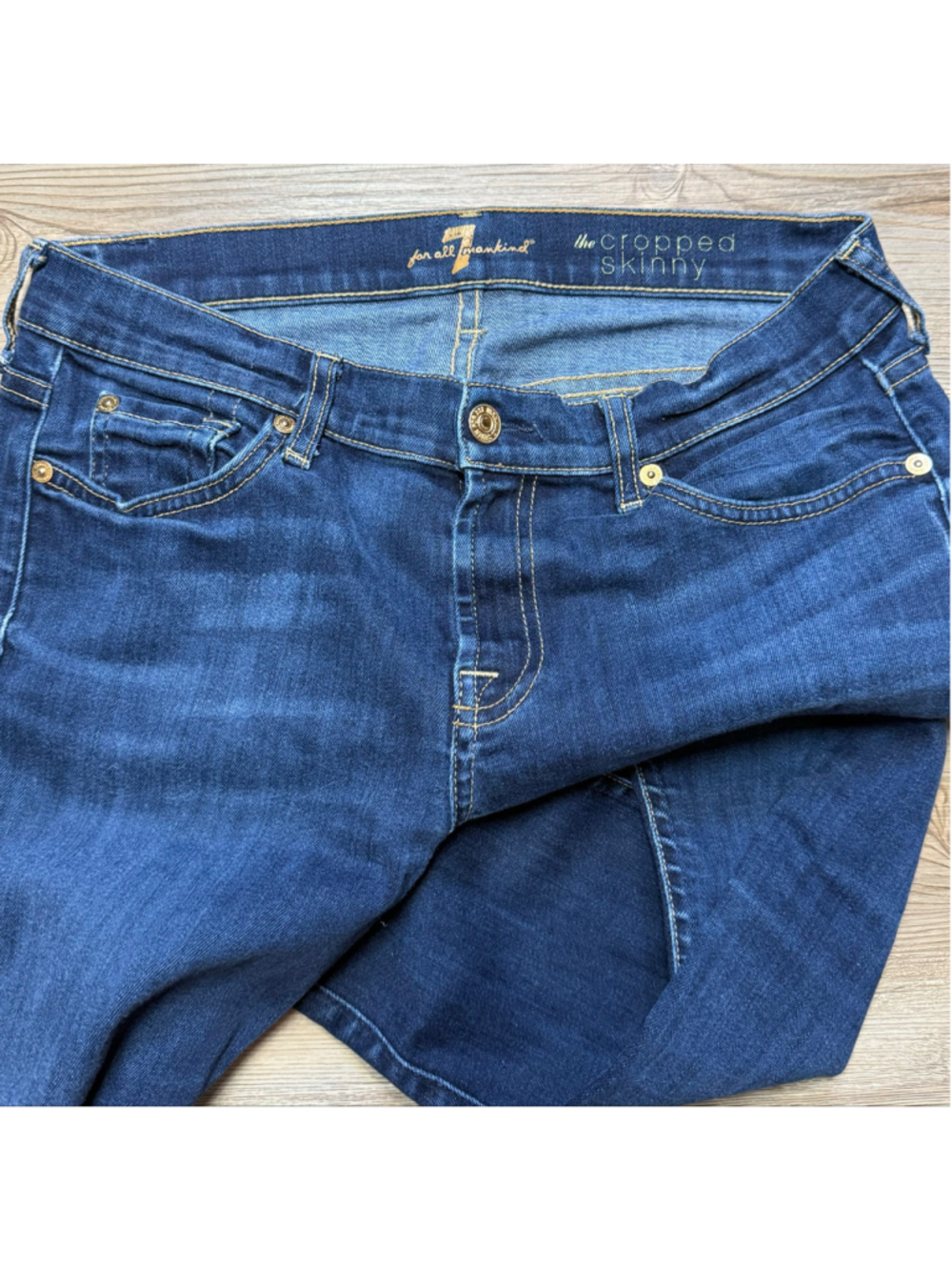 Women's 7 For All Mankind Cropped Skinny Jeans Blue Size 29 - Picture 10 of 10